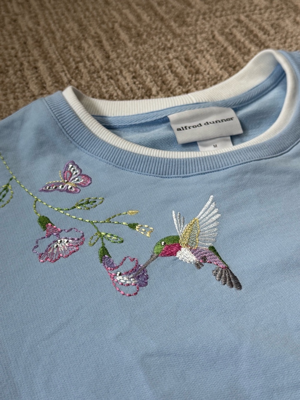Alfred Dunner Light Blue Floral Hummingbird Short Sleeve Top M grannycore pastel - Picture 2 of 12